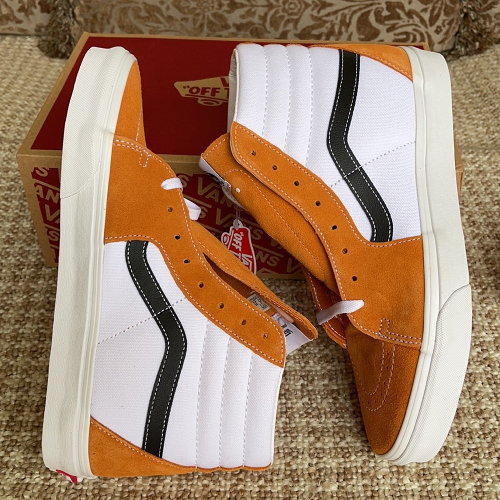 Vans Sk8-Hi Sneakers in White, Orange & Black